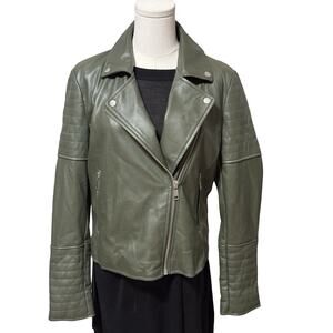 Bagatelle NYC Olive Green Faux Leather Lined Biker Moto Jacket Women’s Sz M